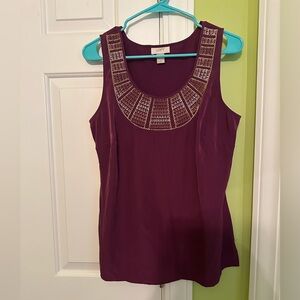 LOFT Embroidered Neckline Purple Sleeveless Blouse Size Medium